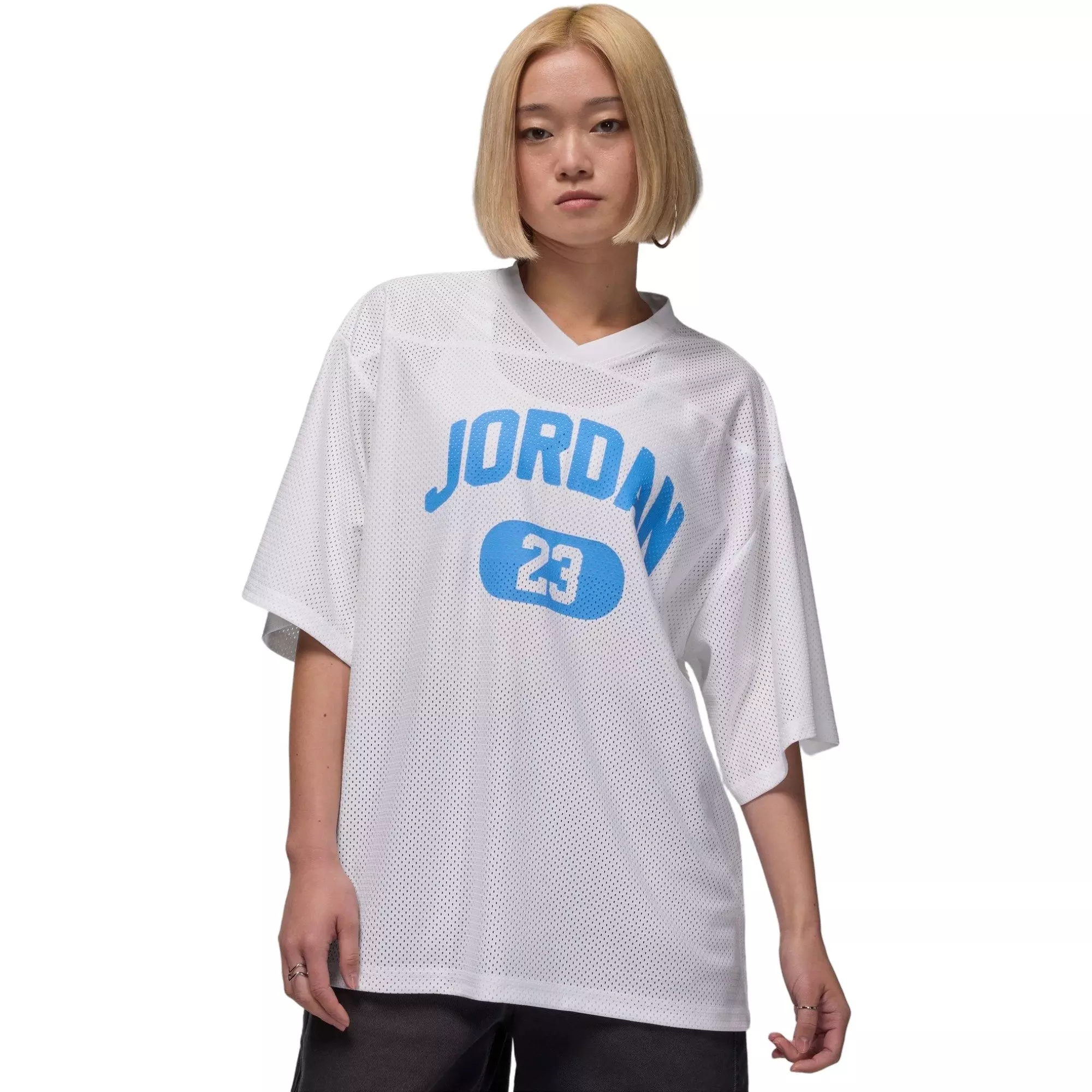 Jordan Brooklyn Mesh Jersey Top - White/Light Blue | Hibbett